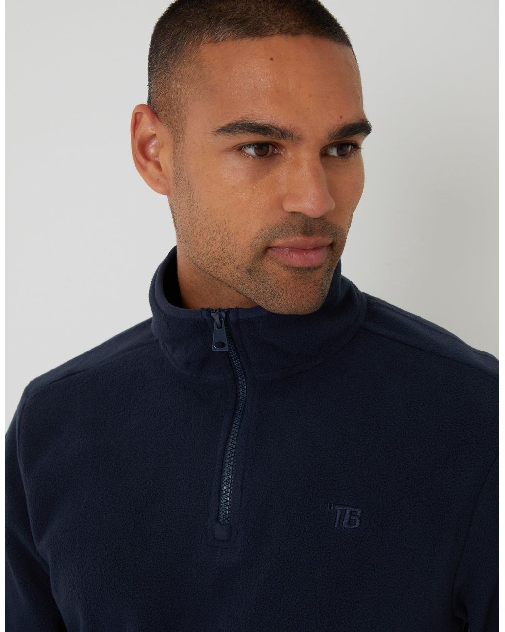 Threadbare Blue Quarter Zip Microfleece Sweatshirt for men