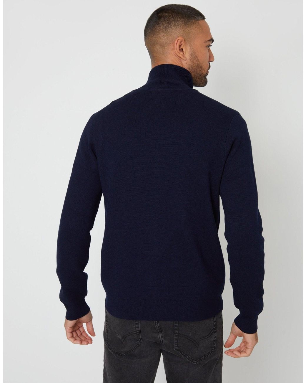 Threadbare Blue Zip-Through Funnel Neck Knitted Cardigan for men