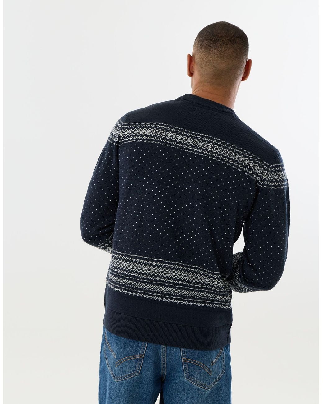 Threadbare Blue Polar Bear Fairisle Christmas Jumper for men