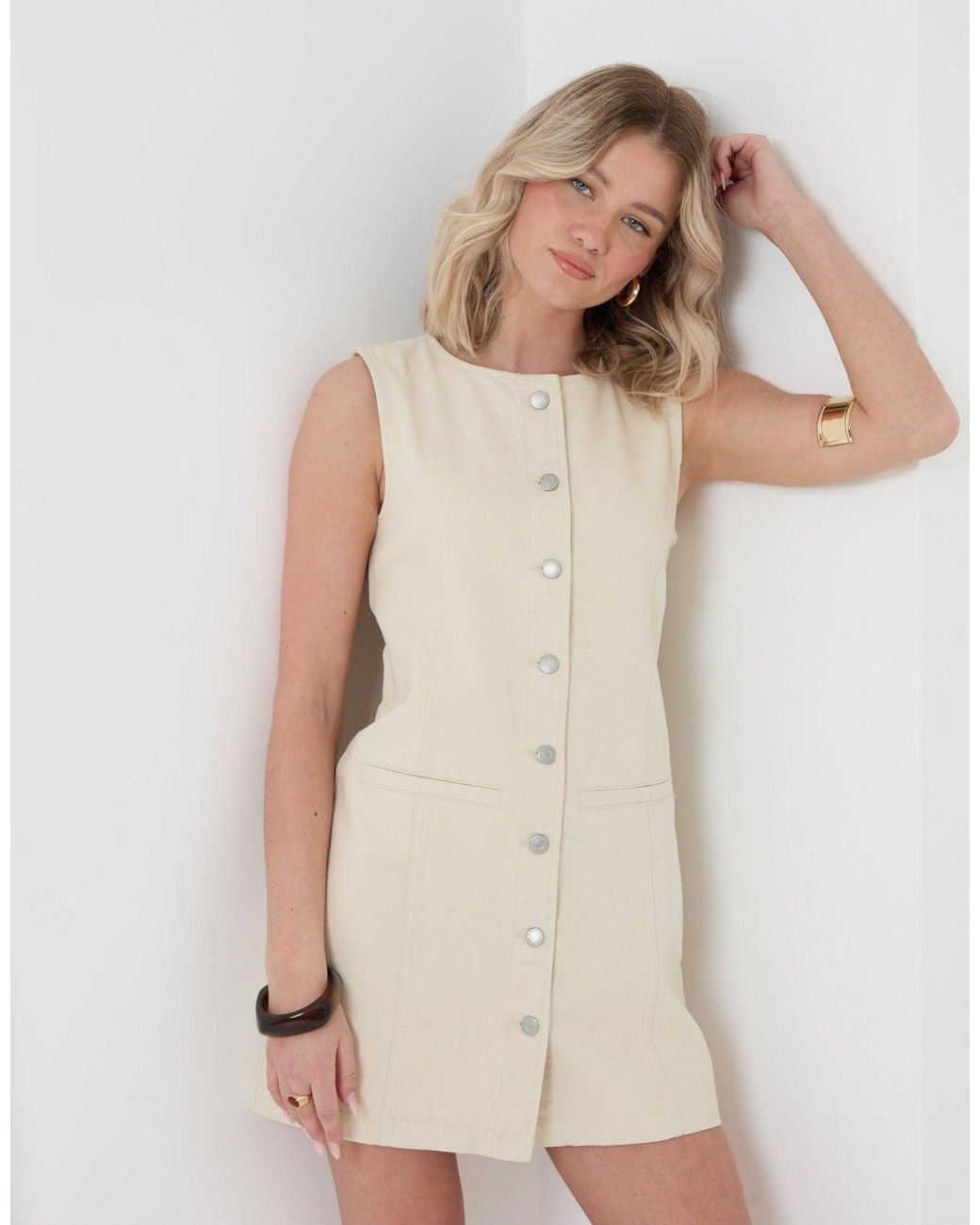 Threadbare Natural Denim Pinafore Mini Dress