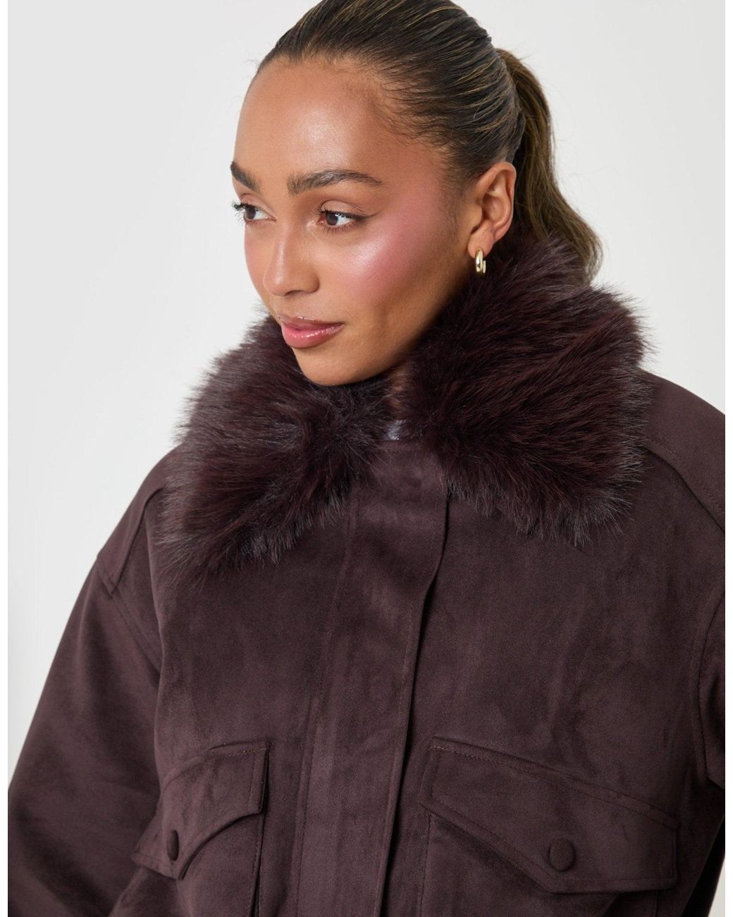 Threadbare Blue Faux Suede Fur Collared Jacket