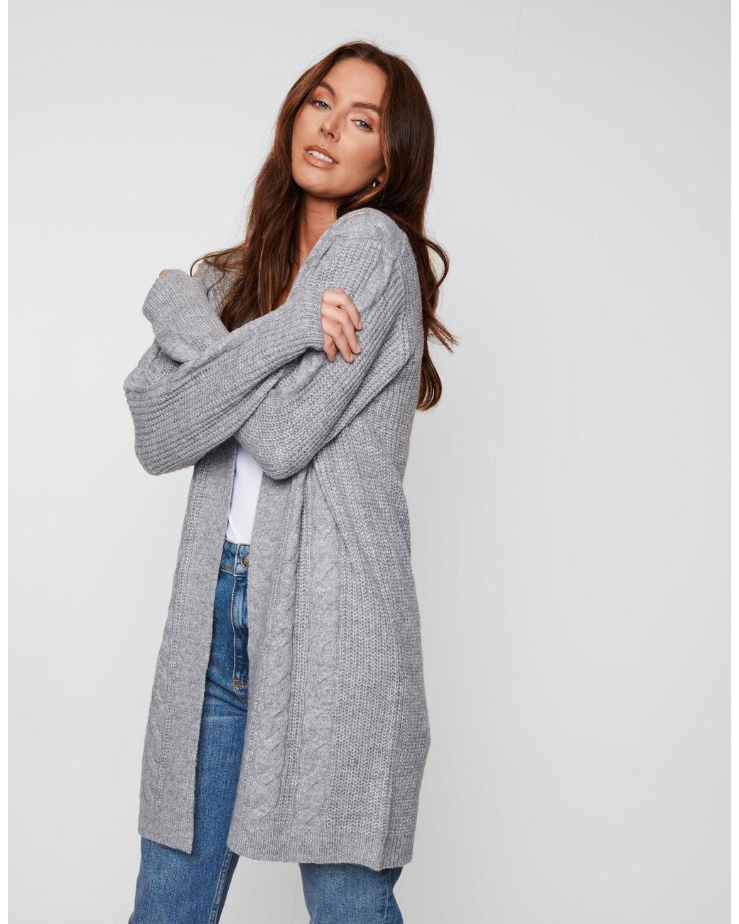 Threadbare Gray Cable Knit Cardigan