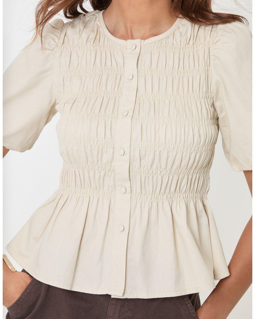 Threadbare Natural Denim Short Sleeve Smock Blouse