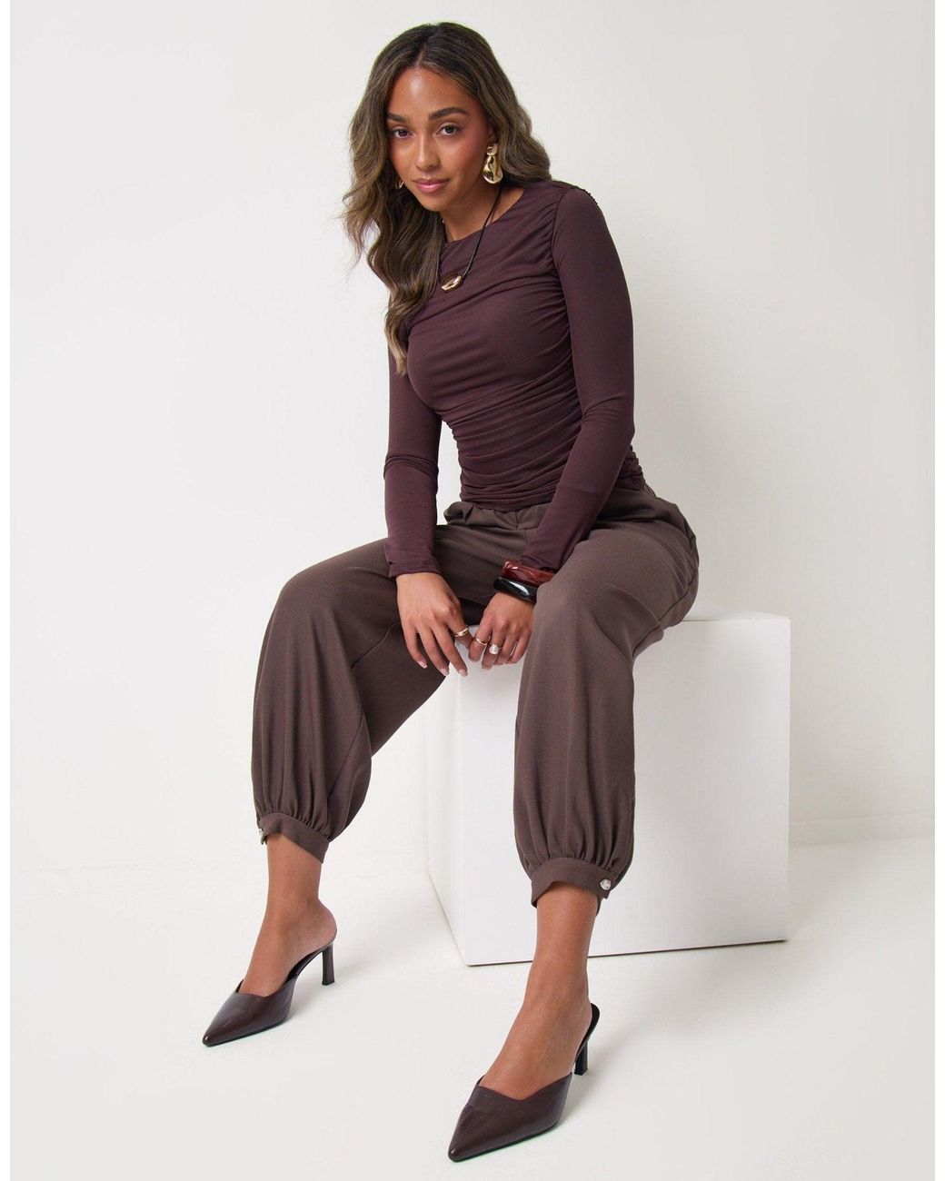 Threadbare Brown Balloon Trousers With Button Cuffs