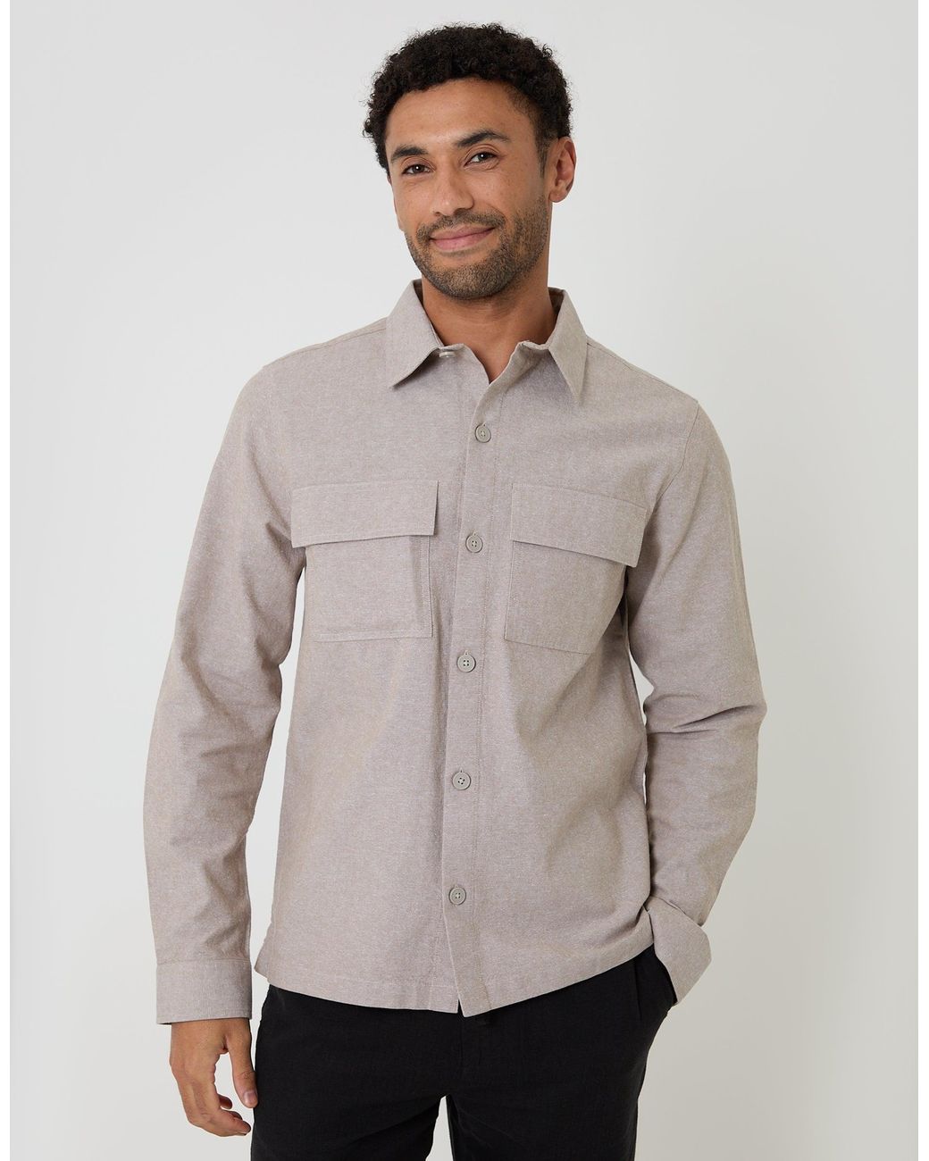 Threadbare Gray Linen Blend Lightweight Shacket for men