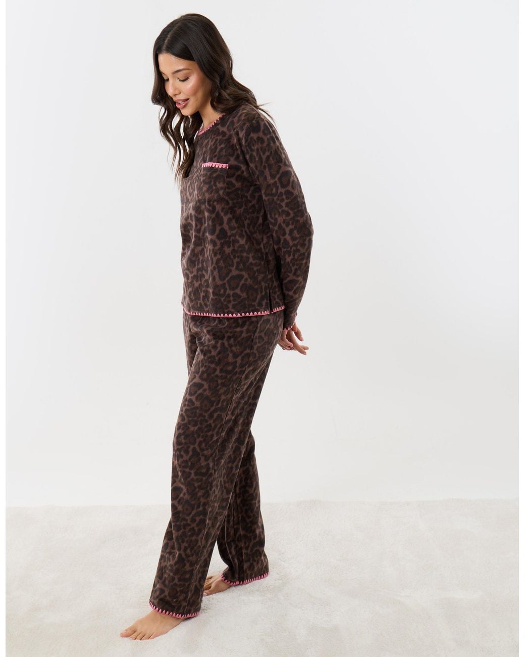 Threadbare Brown Micro Fleece Pyjama Set