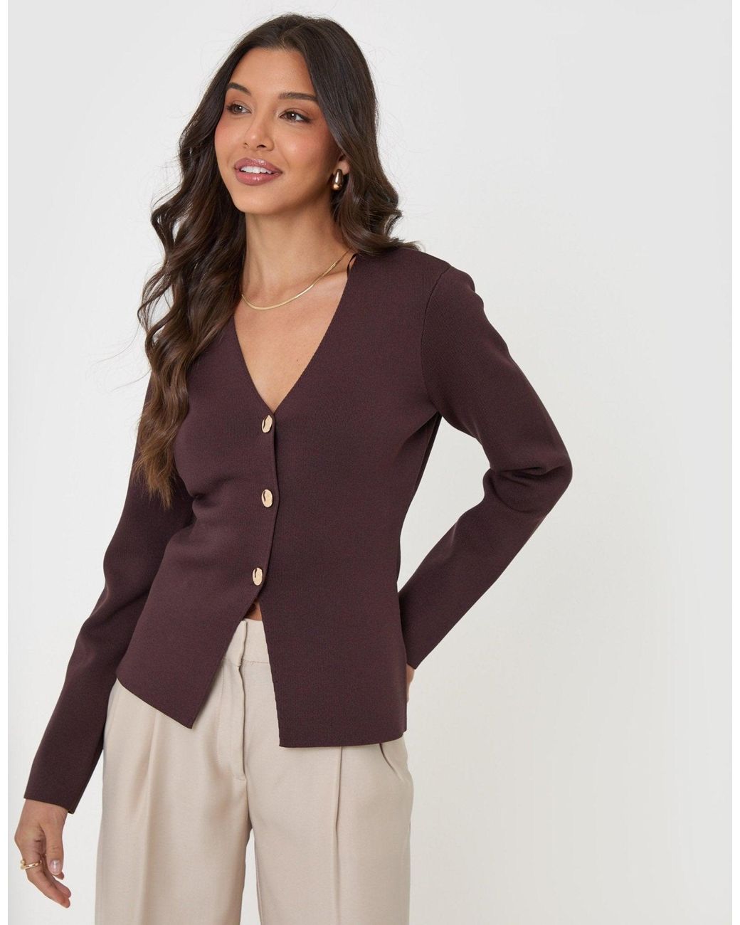 Threadbare Purple Compact Knit V Neck Cardigan