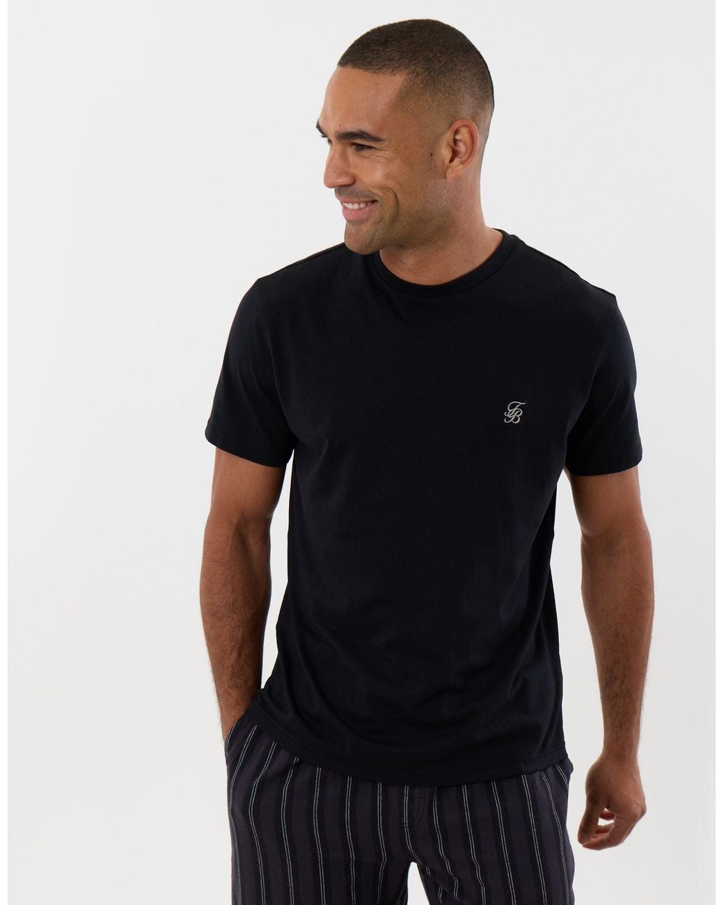 Threadbare Black T-Shirt & Cotton Flannel Trousers Pyjama Set for men