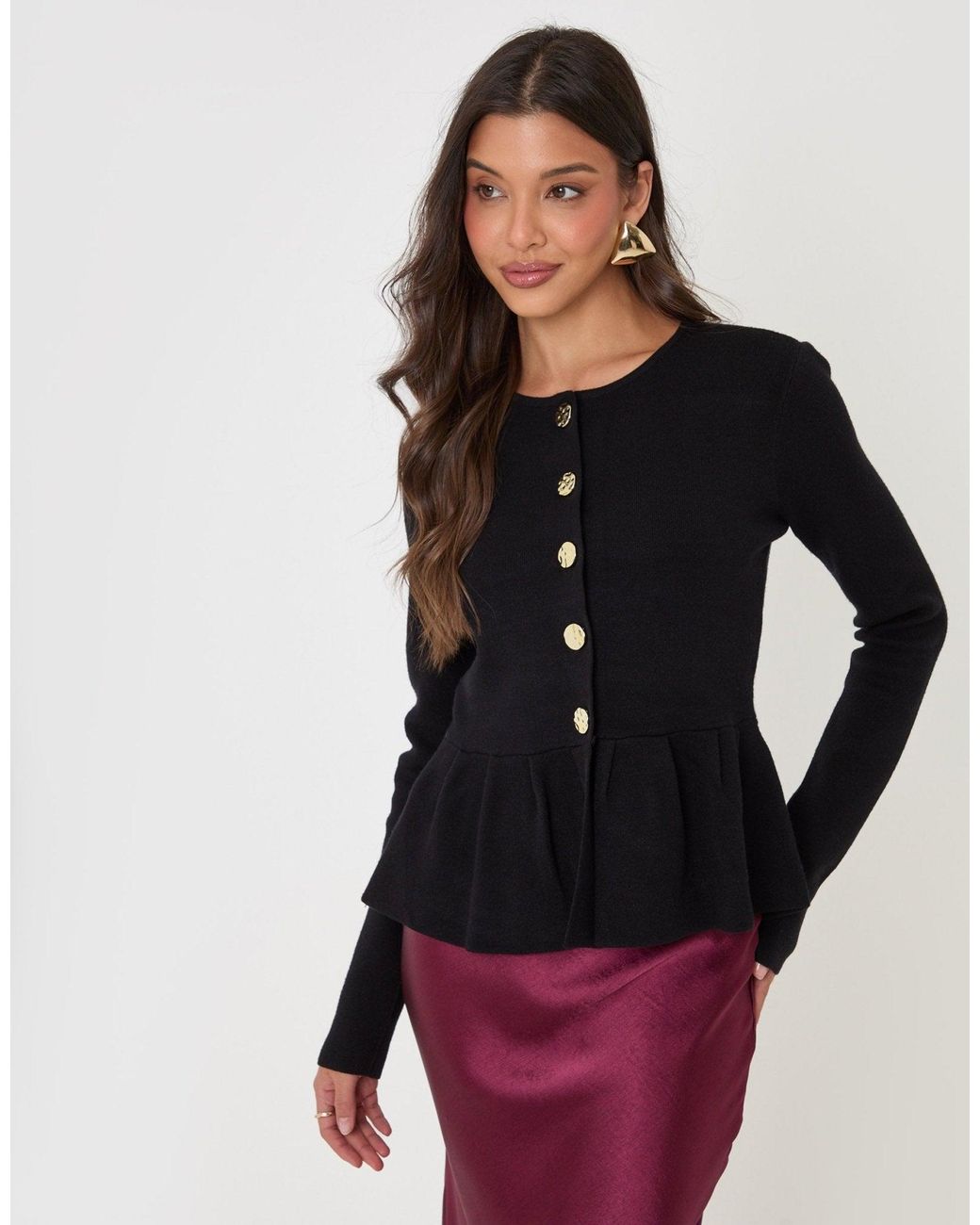Threadbare Black Crew Neck Peplum Cardigan