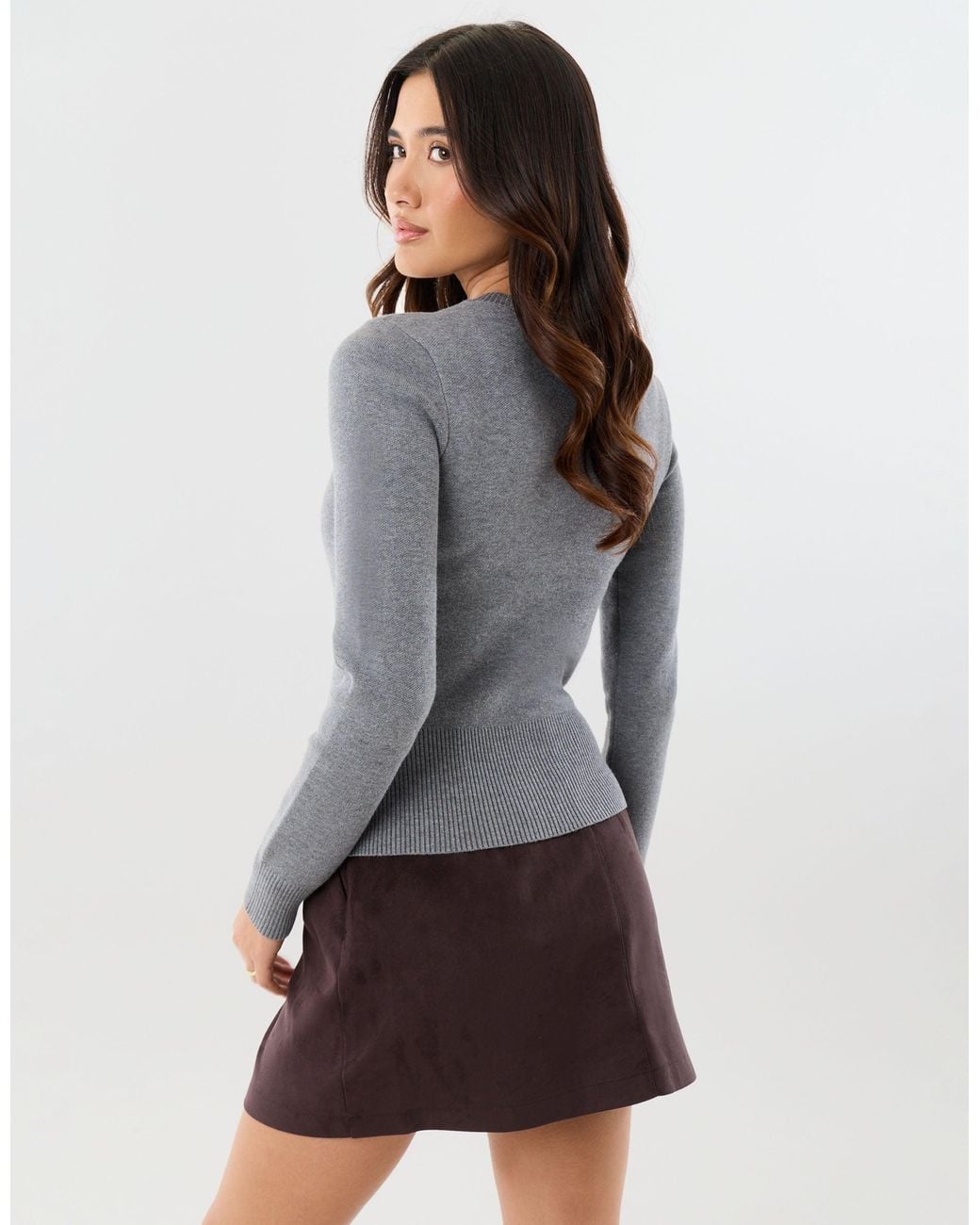 Threadbare Gray Crew Neck Knitted Cardigan