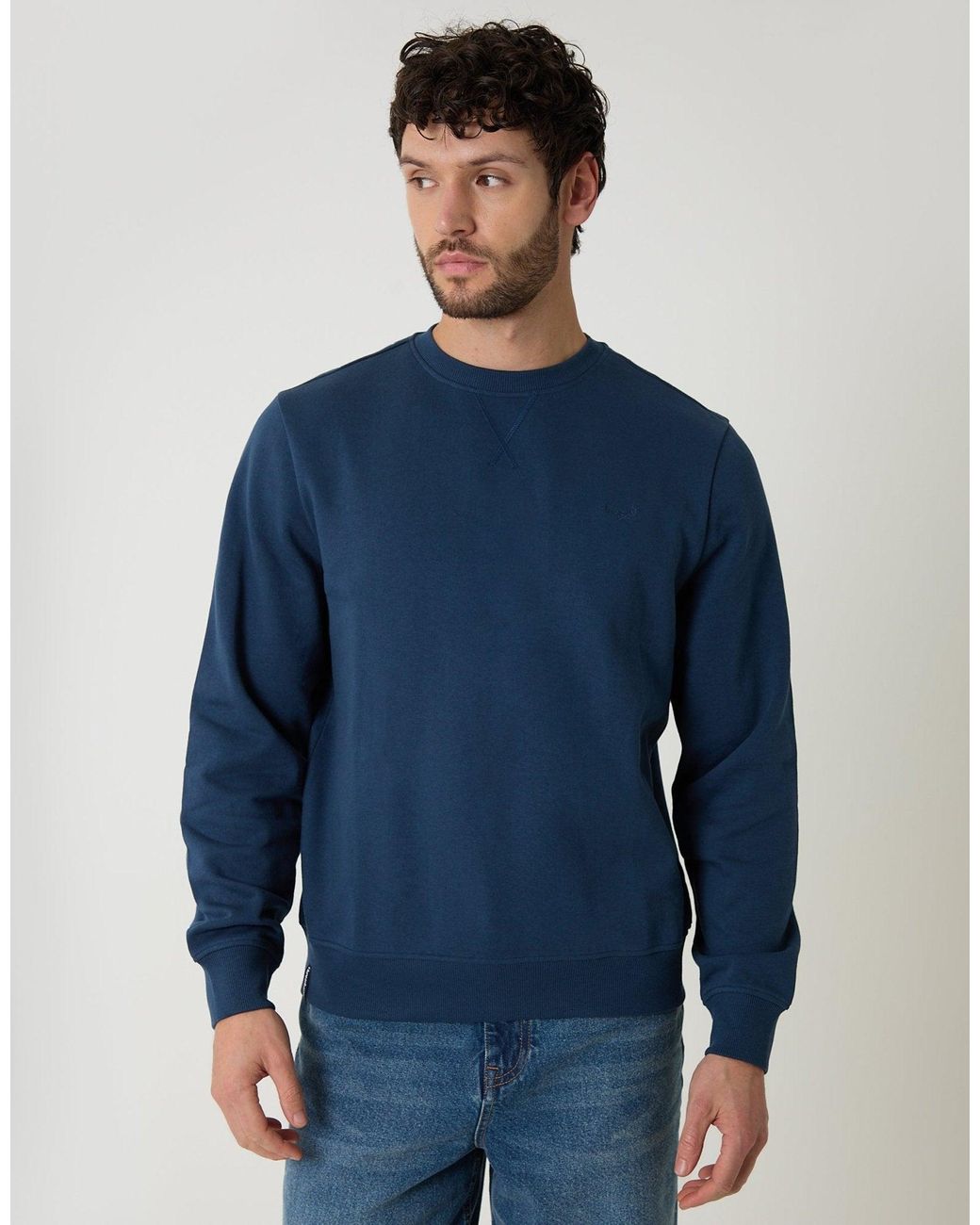 Threadbare Blue The Essential Cotton Rich Crew Neck Sweatshirt for men