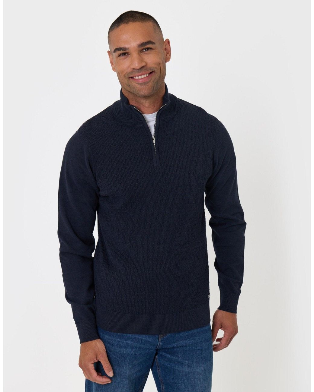 Threadbare Blue Mini Cable Knit Quarter Zip Jumper for men