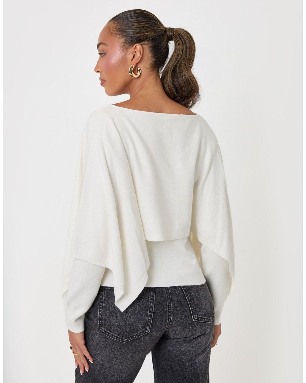 Threadbare White Long Sleeve Cape Top