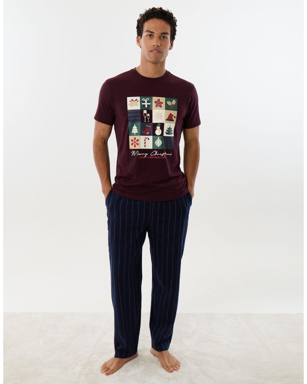 Threadbare Blue Christmas Mosaic Pyjama Set for men