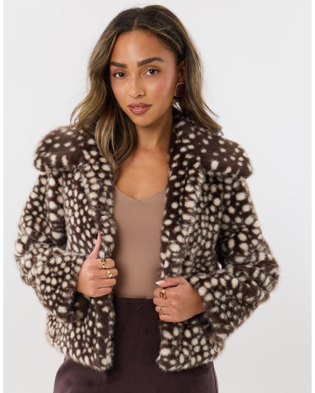 Threadbare Metallic Collared Faux Fur Jacket