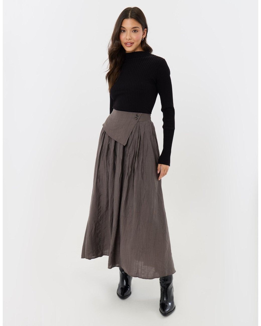 Threadbare Gray Envelope Waist Midaxi Skirt