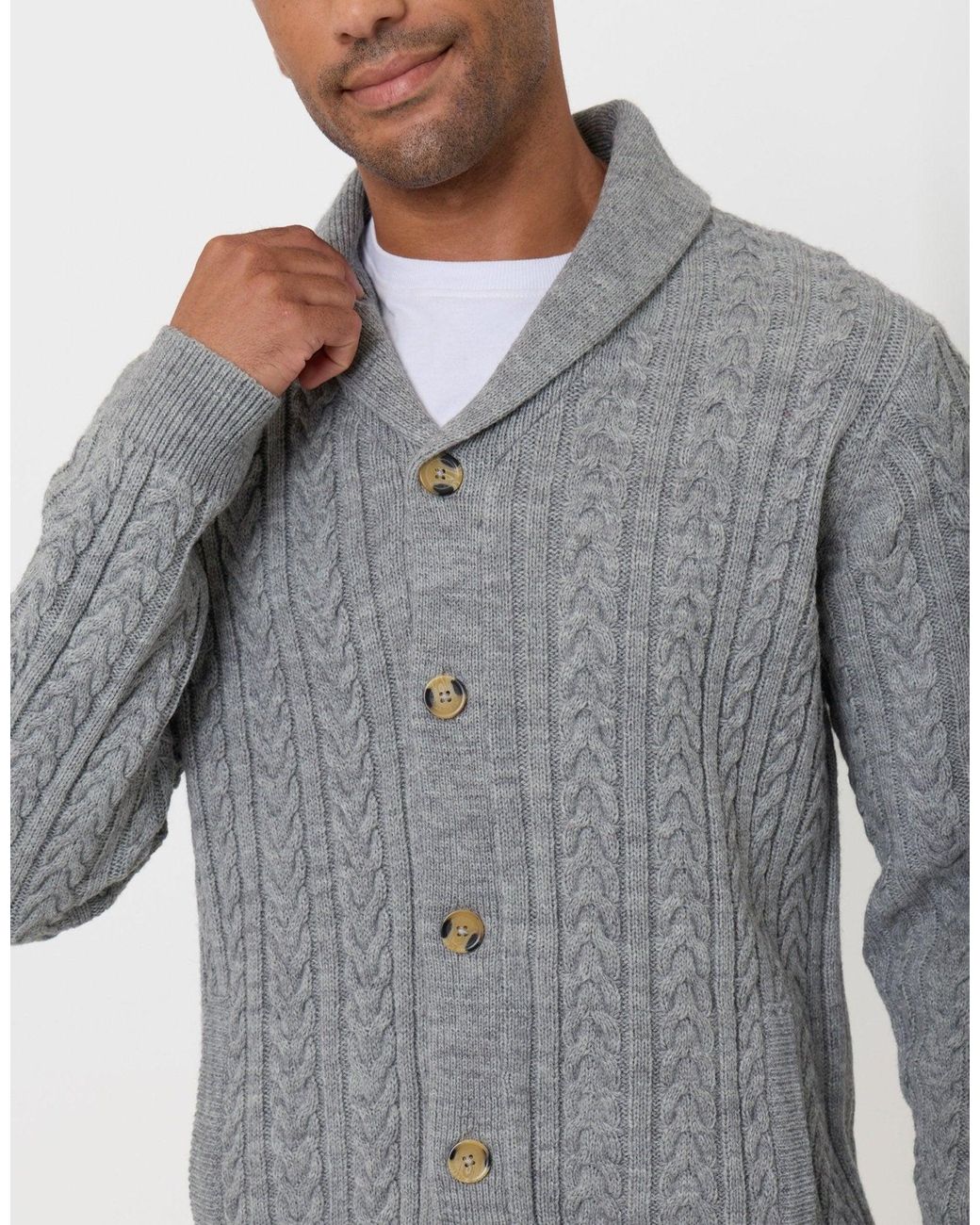 Threadbare Gray Cable Knit Shawl Cardigan for men