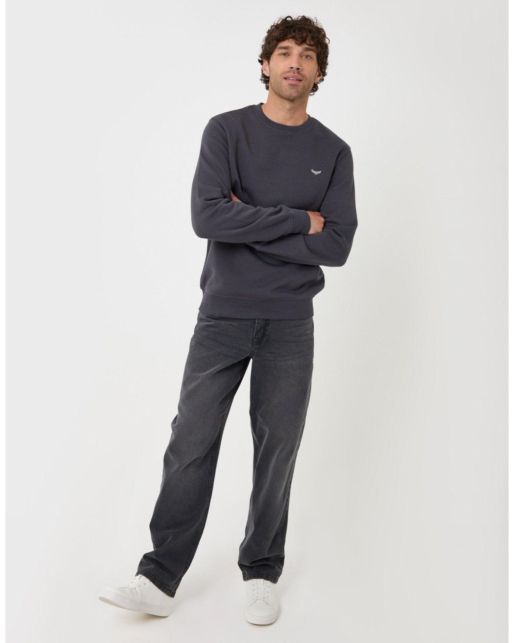 Threadbare Blue The Essential Cotton Rich Crew Neck Sweatshirt for men