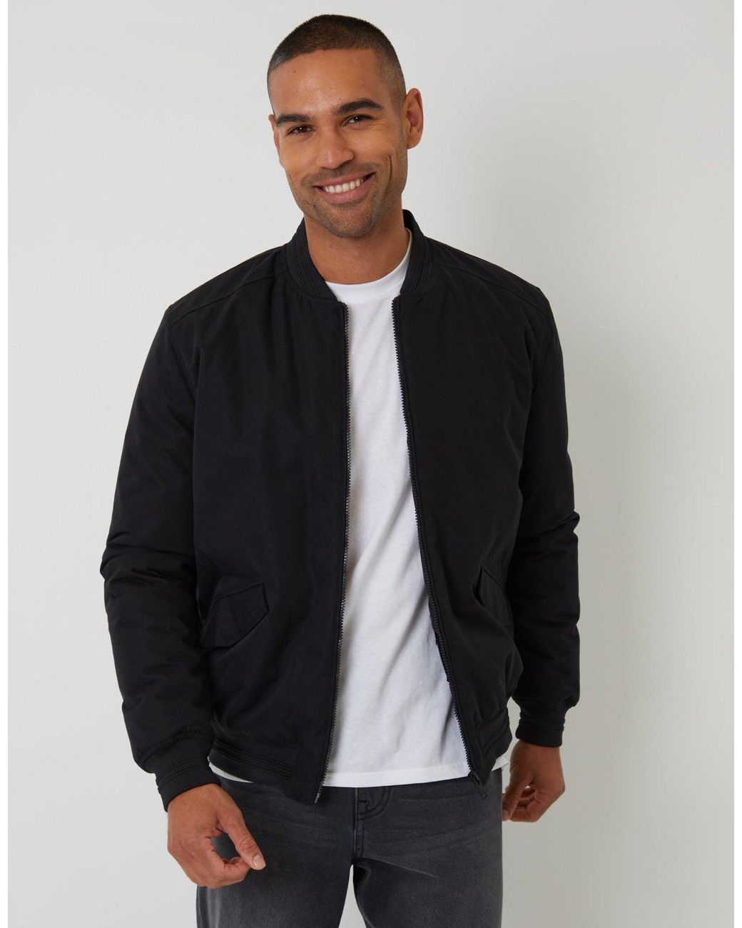 Threadbare Black Padded Bomber Jacket for men