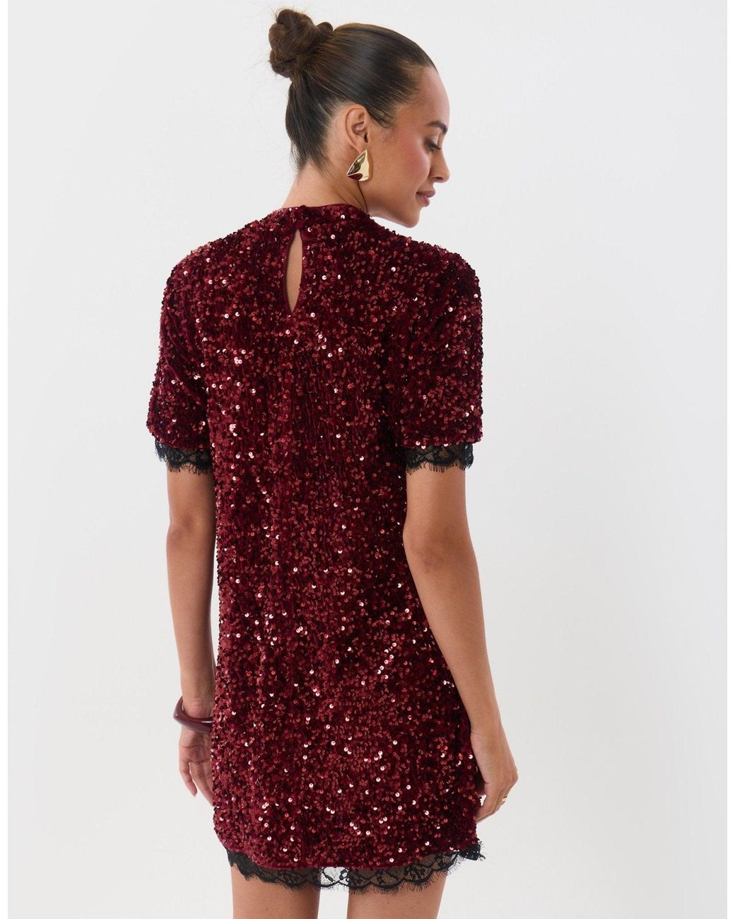 Threadbare Red High Neck Sequin Mini Dress