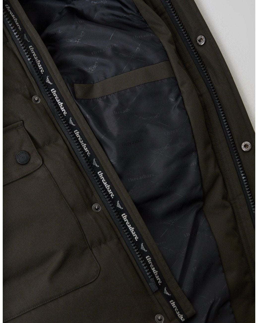 Threadbare Gray Showerproof Hooded Puffer Coat With Borg Lined Hood for men