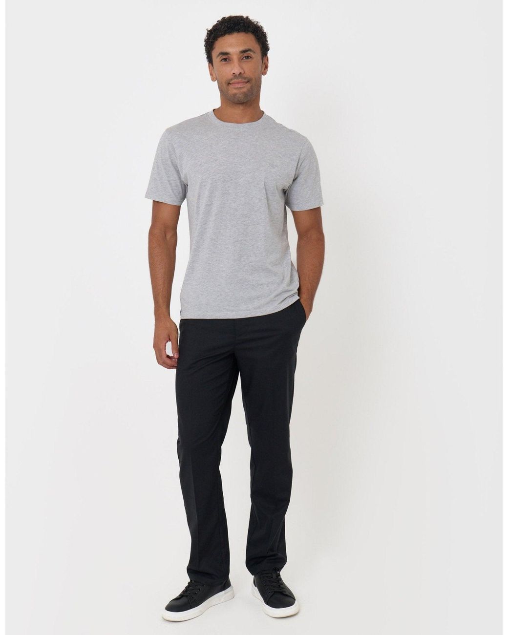 Threadbare White Straight Fit Drawcord Trousers for men