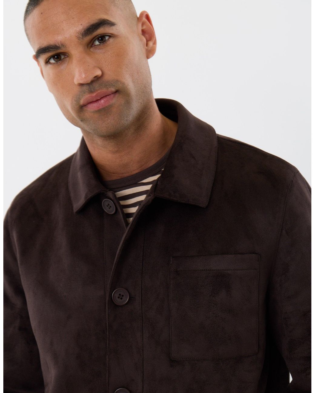 Threadbare Black Faux Suede Button Up Collared Jacket for men