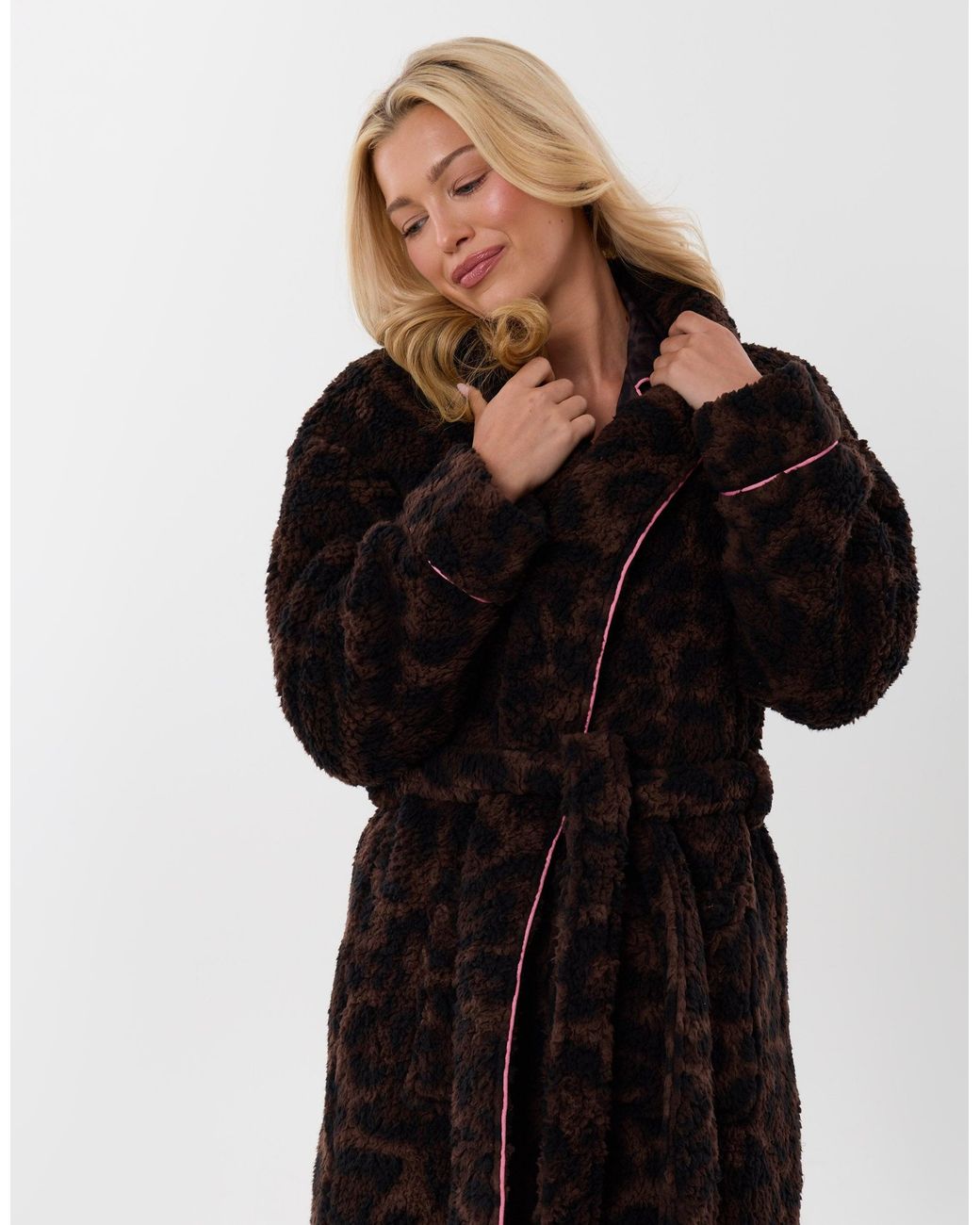 Threadbare Black Petite Contast Piping Dressing Gown