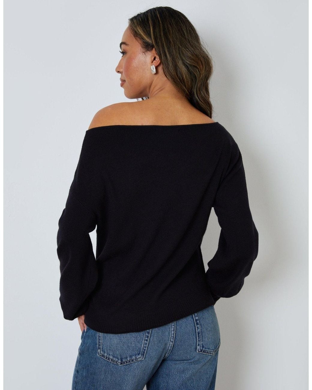 Threadbare Black The Signature Soft Slash Neck Jumper