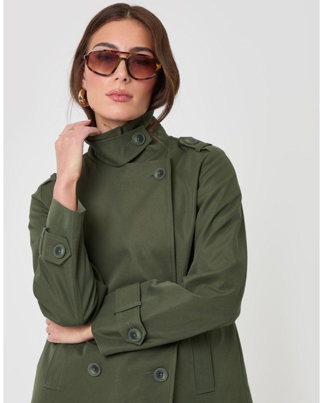 Threadbare Green The Relaxed Funnel Neck Short Trench Coat