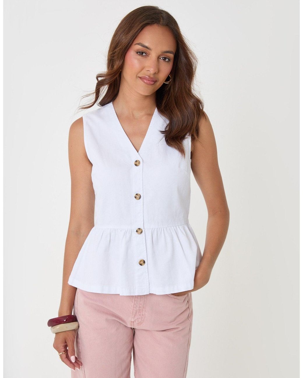 Threadbare White Denim Button Up Peplum Top