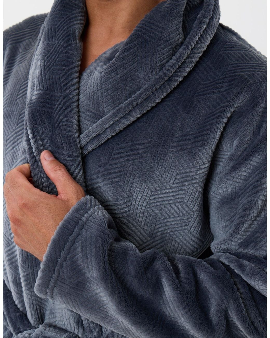 Threadbare Blue Textured Fleece Dressing Gown for men