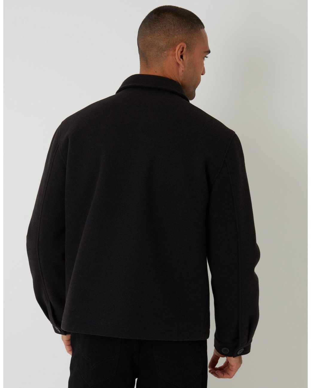 Threadbare Black Faux Wool Button Up Quilted Shacket for men