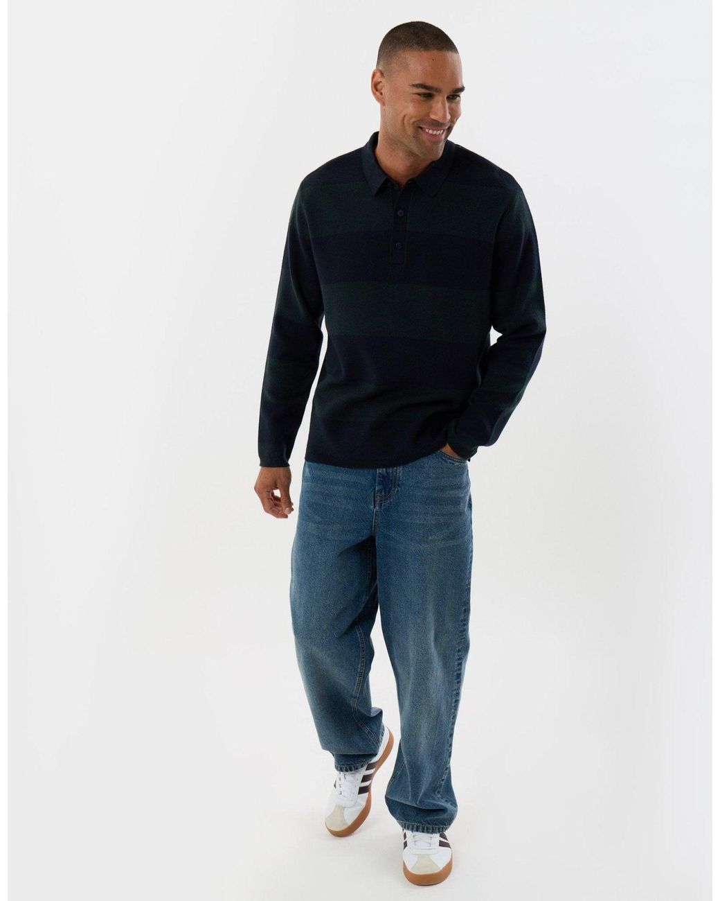 Threadbare Blue Relaxed Fit Rugby Polo for men