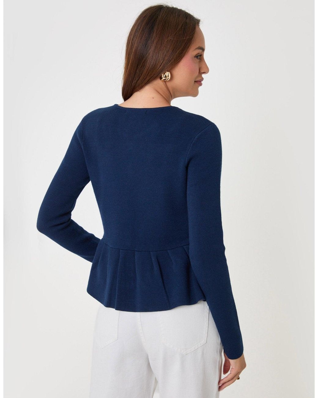 Threadbare Blue Crew Neck Peplum Cardigan