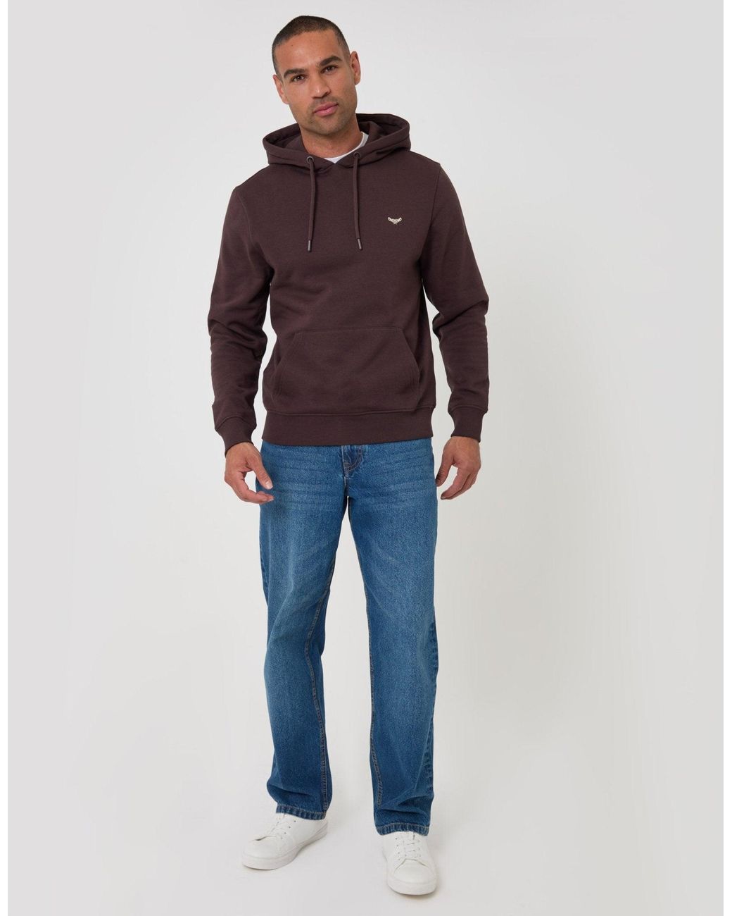 Threadbare Brown The Essential Cotton Rich Overhead Hoodie for men