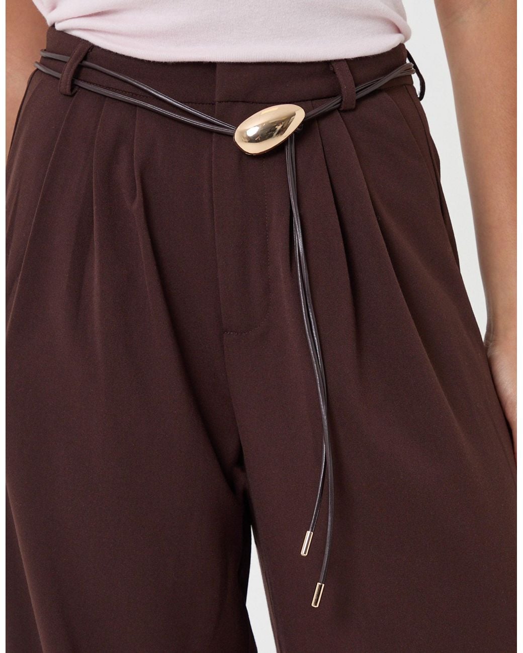 Threadbare Brown Petite Pleated Wide Leg Trousers