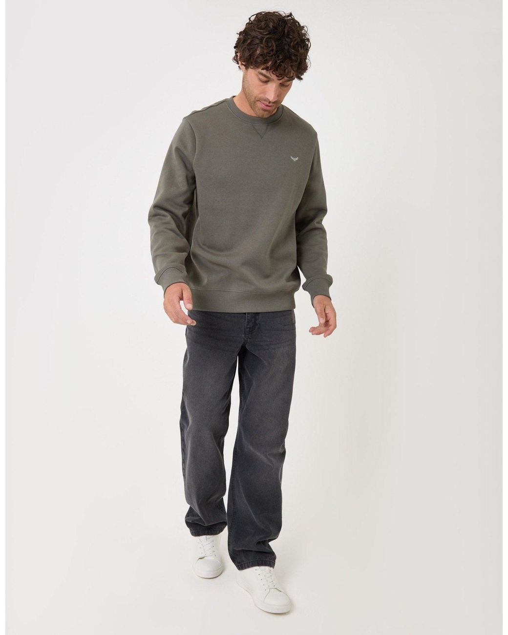 Threadbare Gray The Essential Cotton Rich Crew Neck Sweatshirt for men