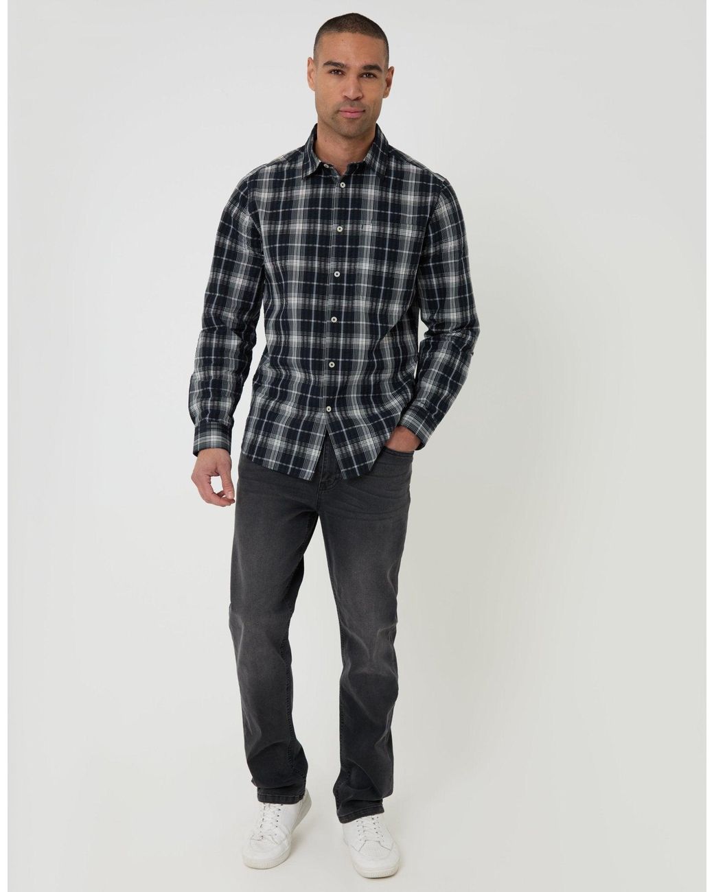 Threadbare Blue Cotton Long Sleeve Shirt for men