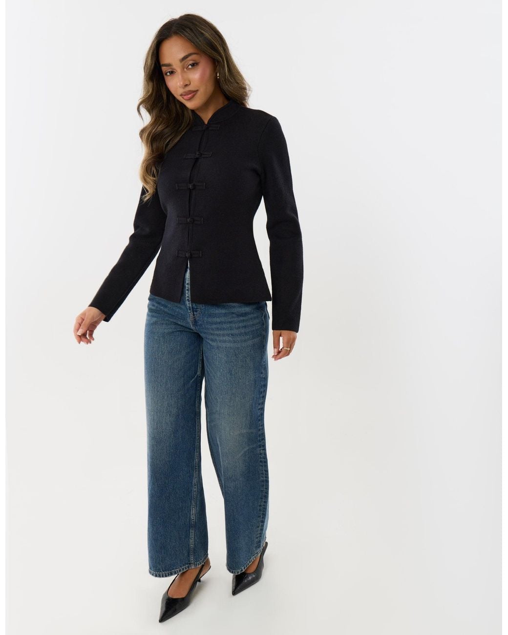 Threadbare Blue Mandarin Style Knitted Cardigan