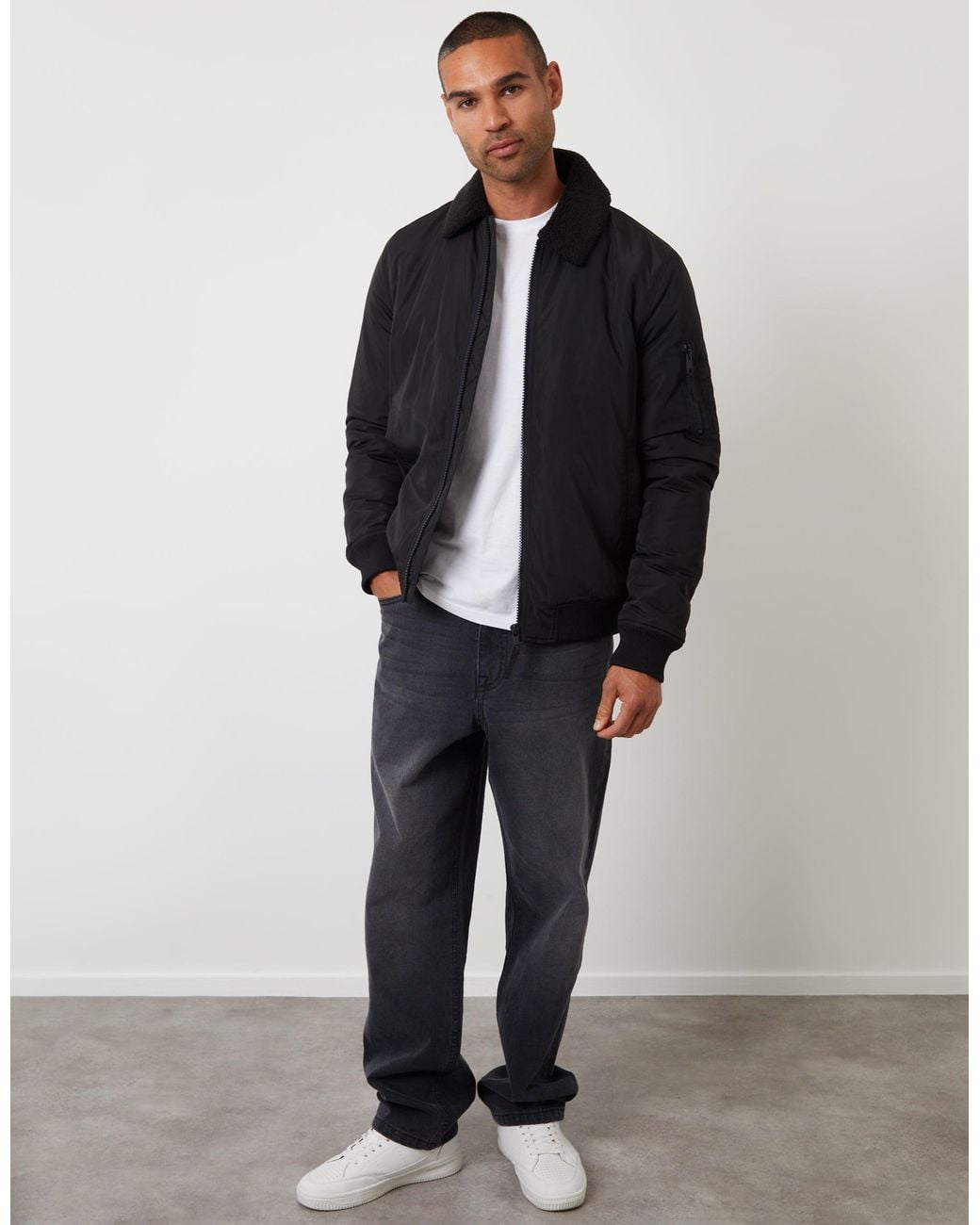 Threadbare Black Borg Lined Collared Jacket for men