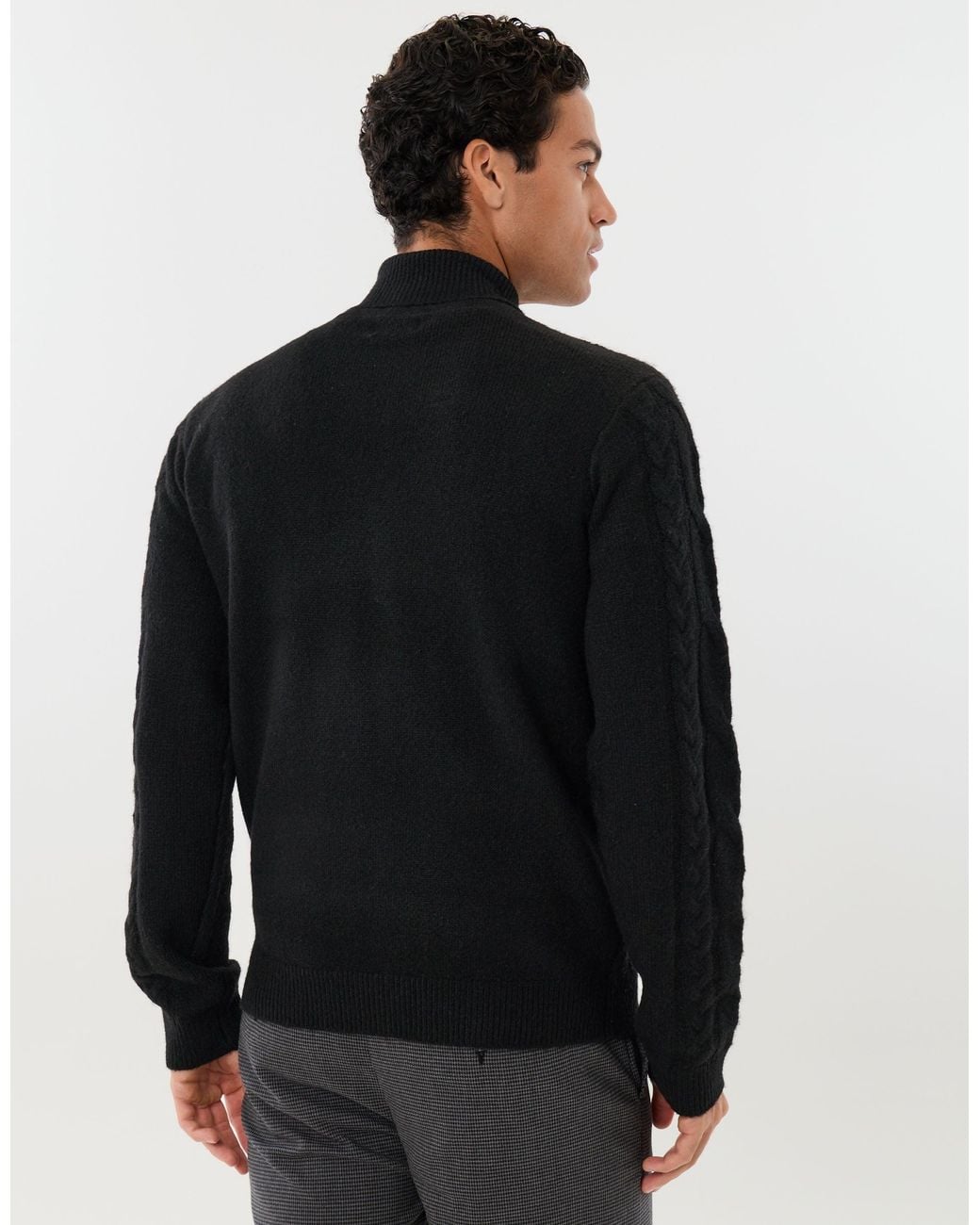 Threadbare Black Cable Knit Roll Neck Jumper for men