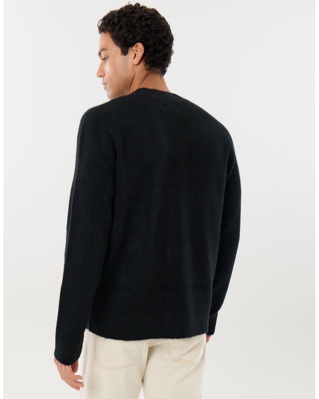 Threadbare Black Relaxed Fit Wool Blend V Neck Cardigan for men