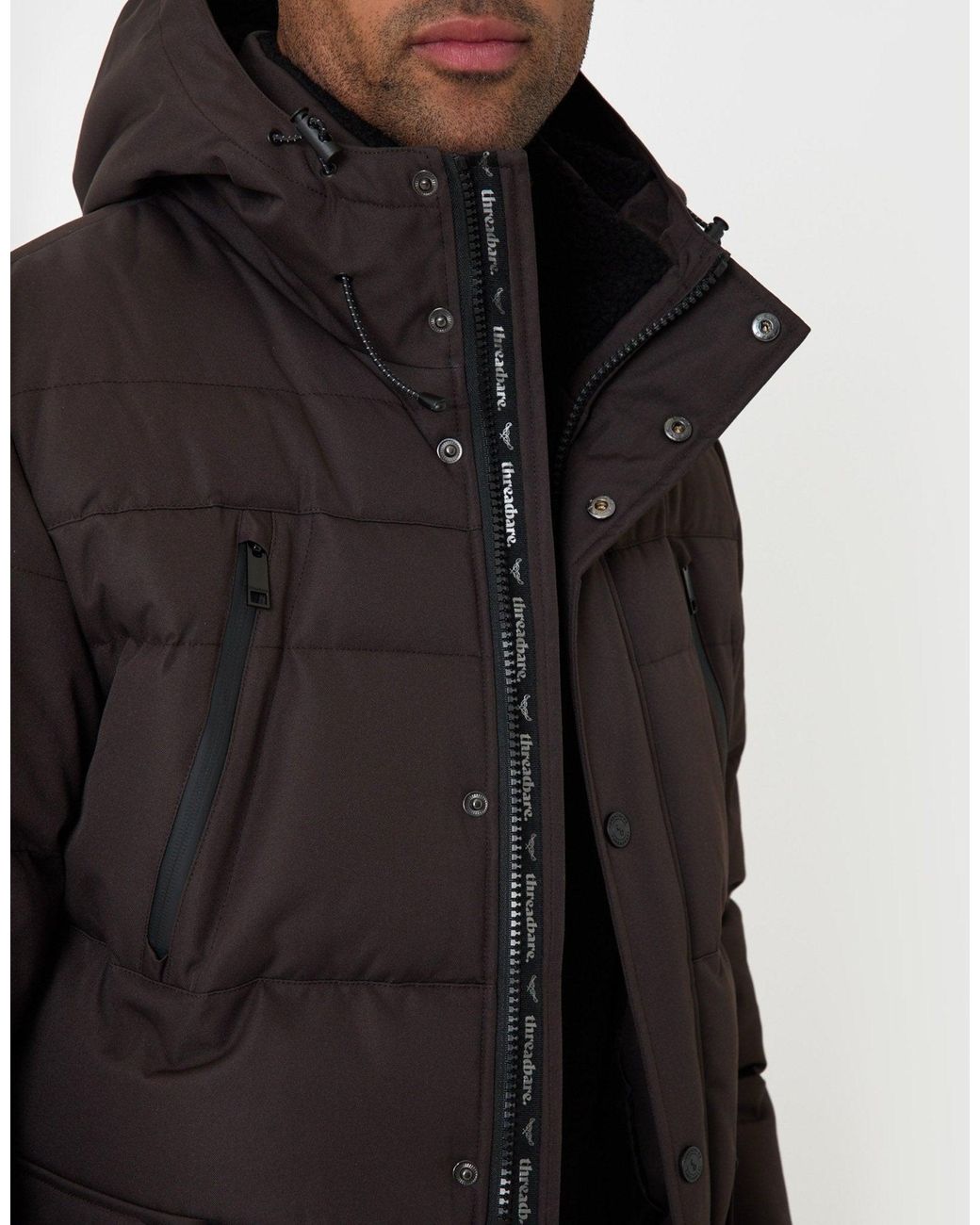 Threadbare Black Showerproof Hooded Puffer Coat With Borg Lined Hood for men