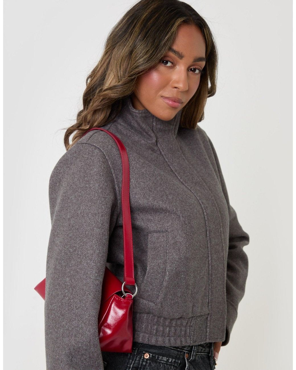 Threadbare Gray Faux Wool Funnel Neck Bomber Jacket
