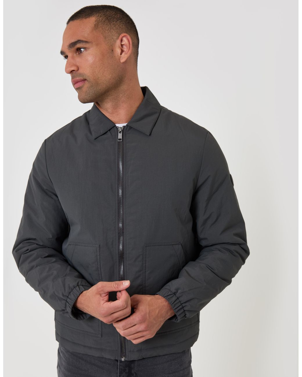 Threadbare Gray Showerproof Collared Harrington Jacket for men