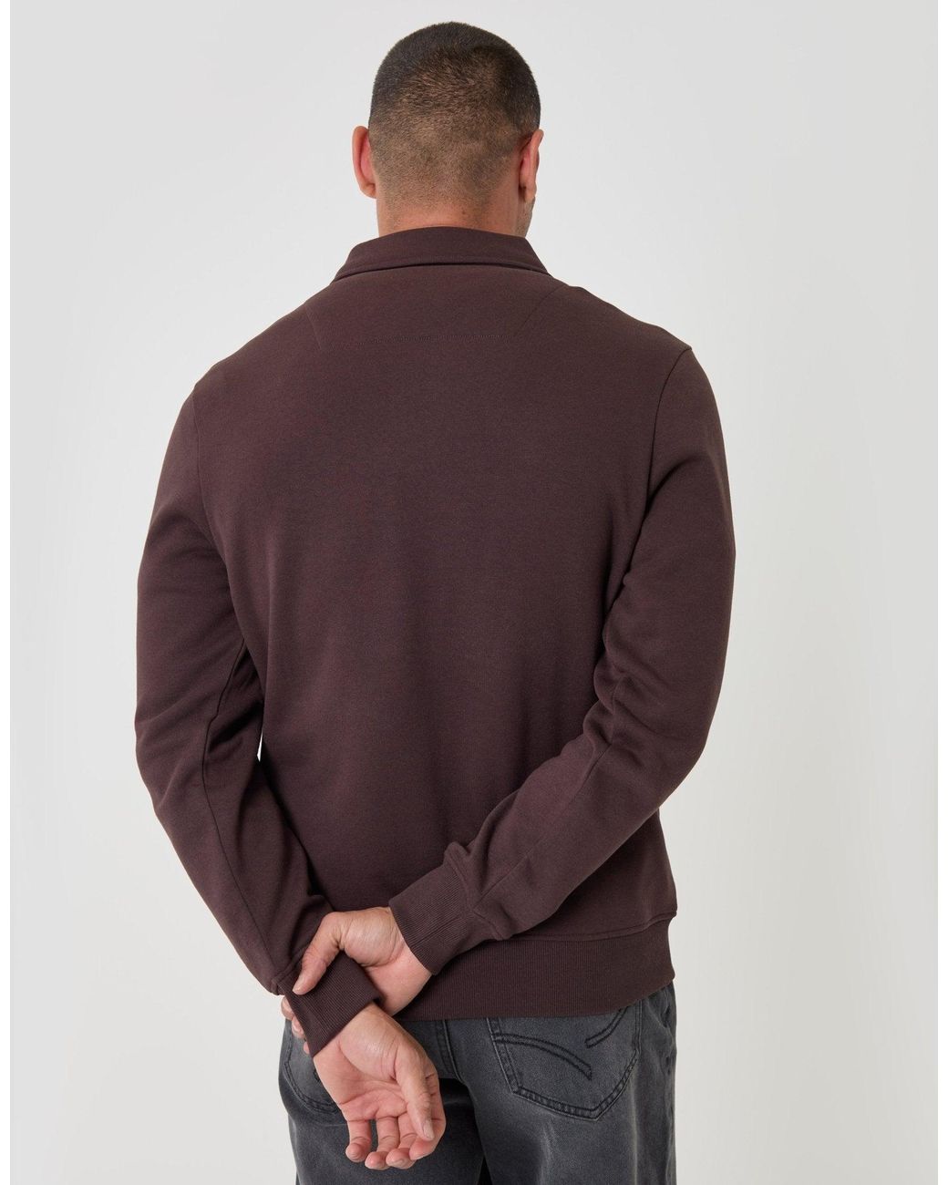 Threadbare Purple Cotton Rich Quarter Zip Polo Sweatshirt for men