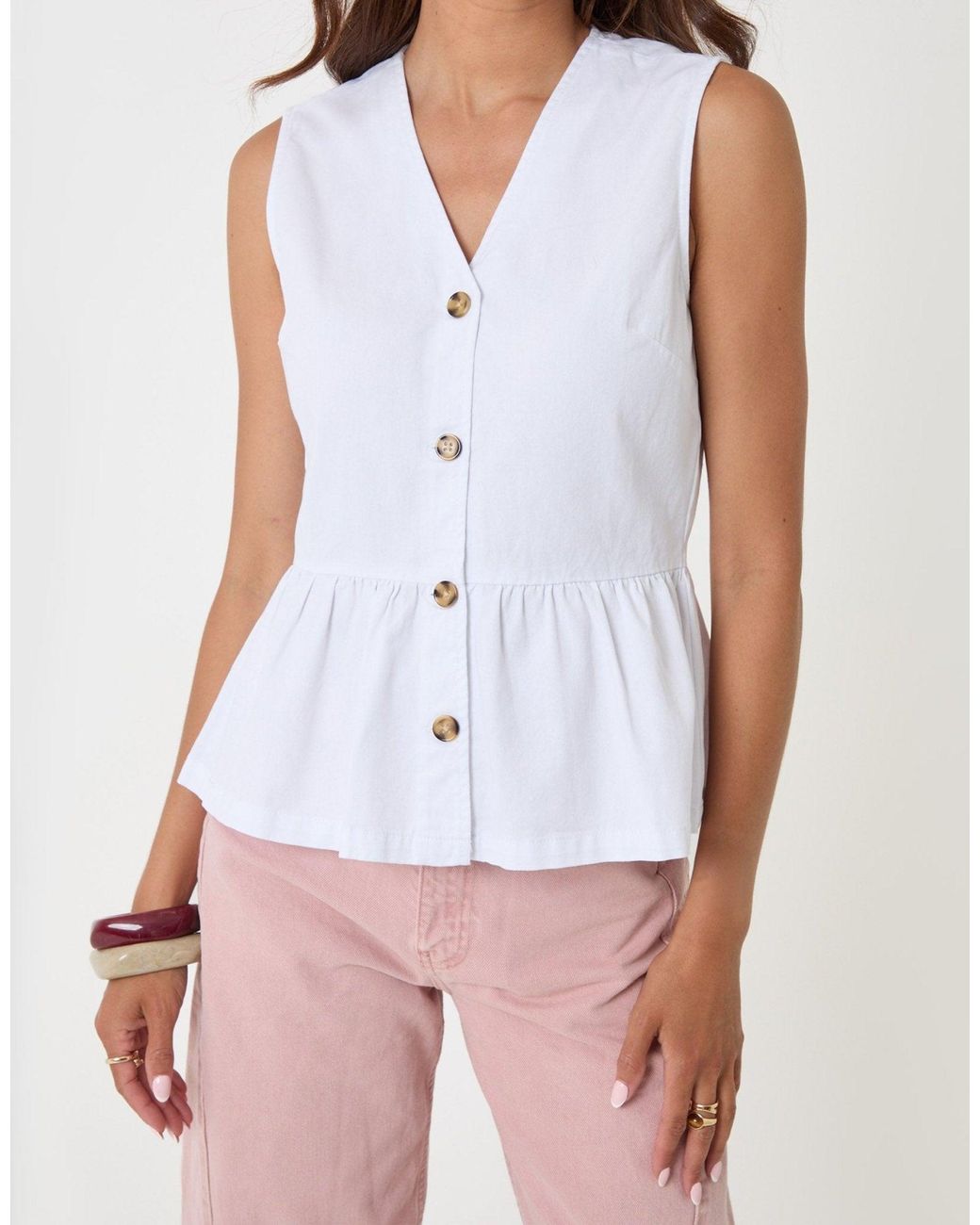 Threadbare White Denim Button Up Peplum Top