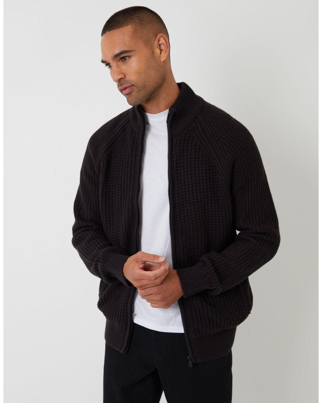 Threadbare Black Zip Up Microfleece Lined Cardigan for men