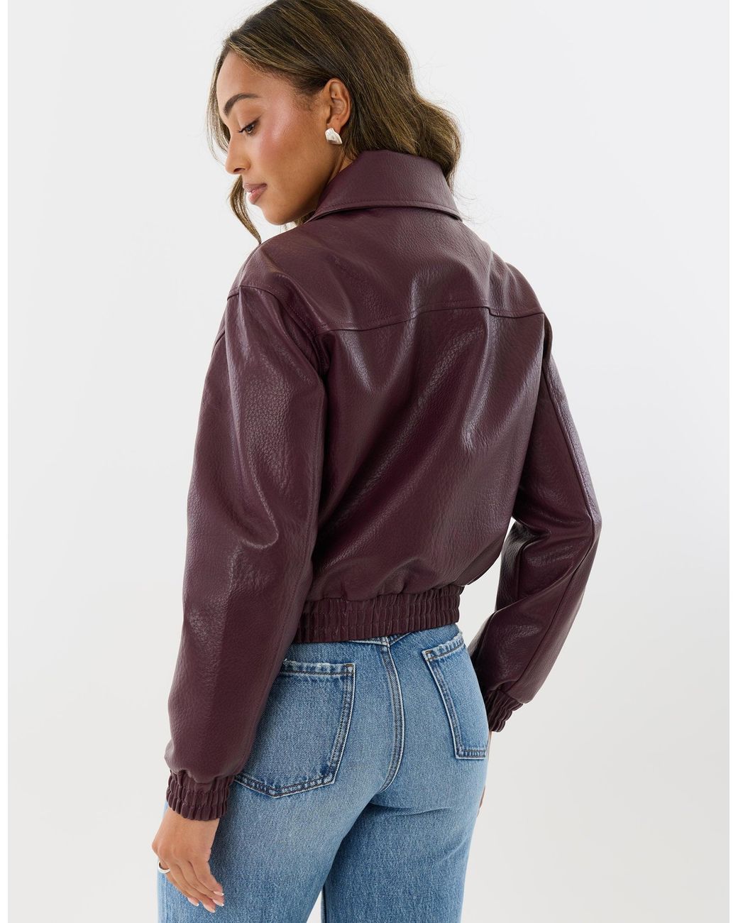 Threadbare Purple Faux Leather Collared Bomber Jacket